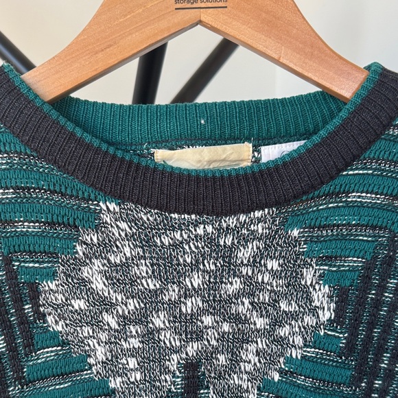 VINTAGE Geometric Knit Sweater | Medium | Green/Grey - Picture 4 of 8